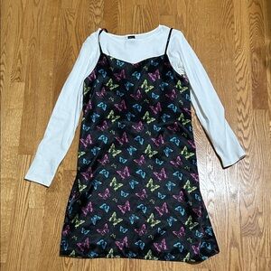 art class Black Dress with Colorful Butterfly Print